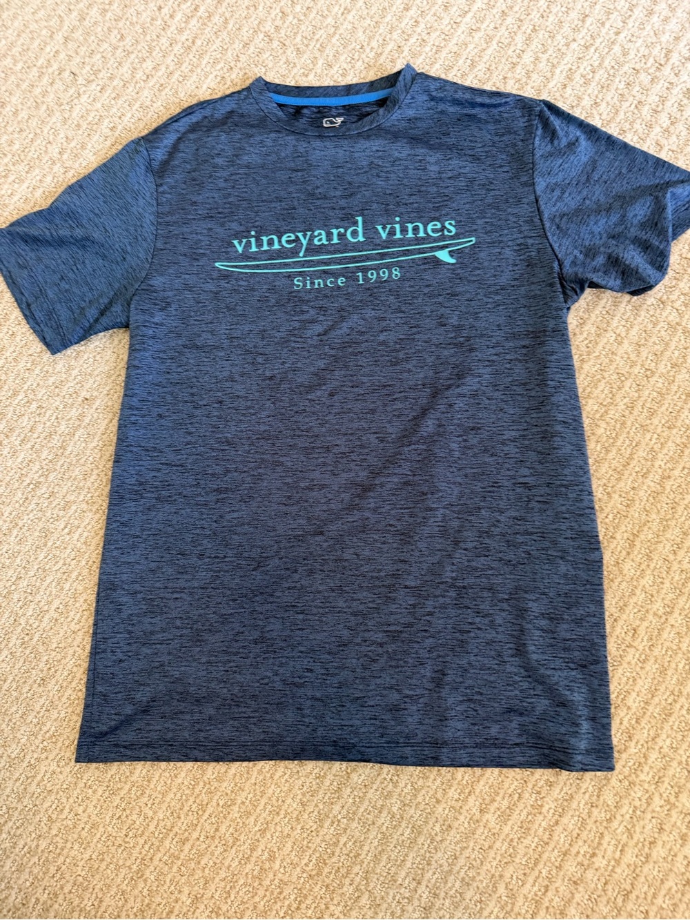 Vineyard Vines Navy Heather Tee with Teal Logo